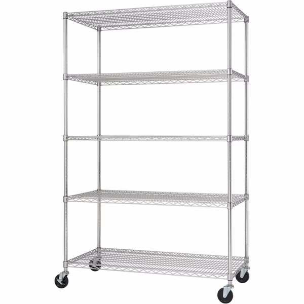 5-Tier NSF EcoStorage Shelving Rack with Wheels Metal Shelf Wire Storage Rack for Home Office Garage Kitchen Bathroom