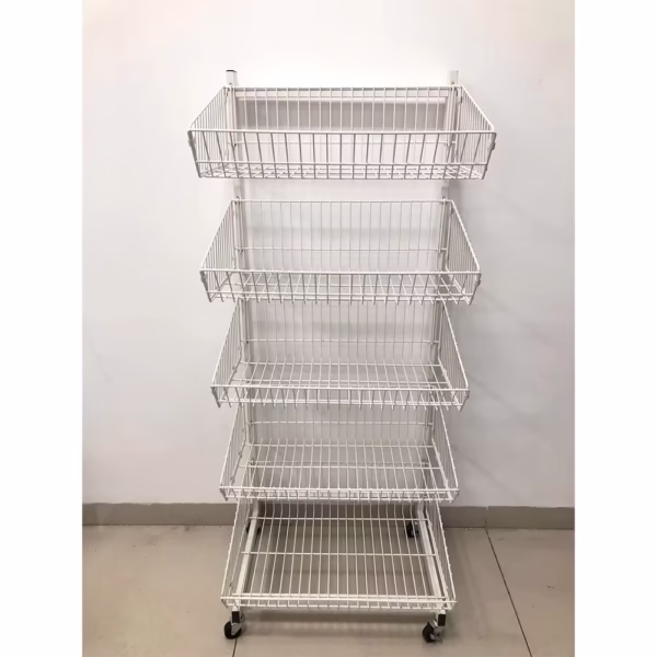 Fruit Vegetable Storage Basket, 5 Tier Stackable Wire Storage Baskets with Wheels Produce Organizer Kitchen Rack Storage Cart